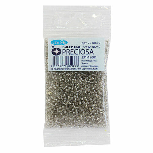 (38249) 331-19001-10/0 Бисер прозрачный с перламутр. цвет. центром 10/0, круг.отв., 20гр Preciosa,упак