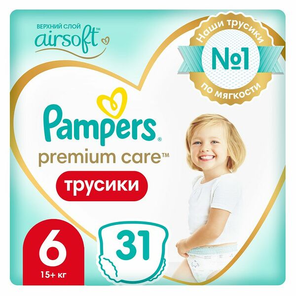 Подгузники-трусики Pampers Premium Care Pants р.6 15+кг, 31шт