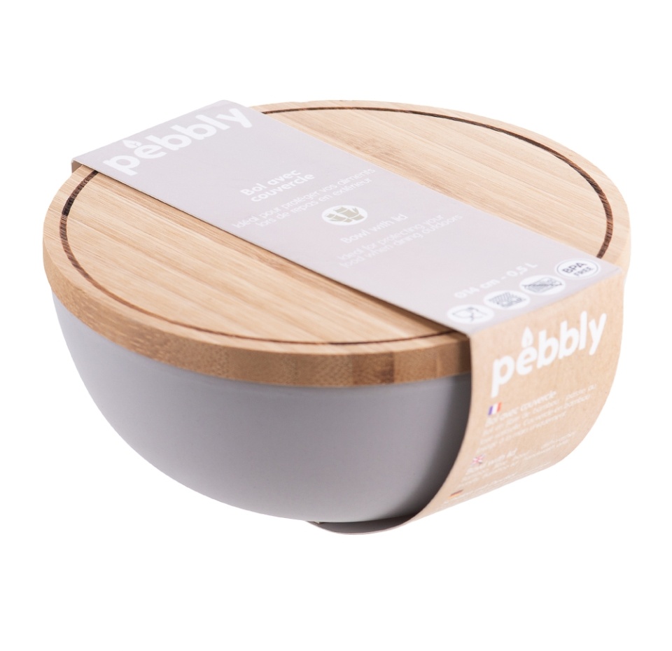 

Чаша для салата Pebbly с бамбуковой крышкой маленькая светло-серая 0.5 л