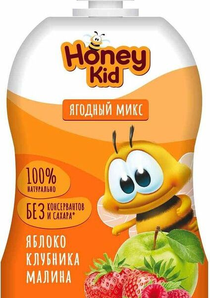 Пюре Honey Kid из яблок малины и клубники с 6 месяцев 90г