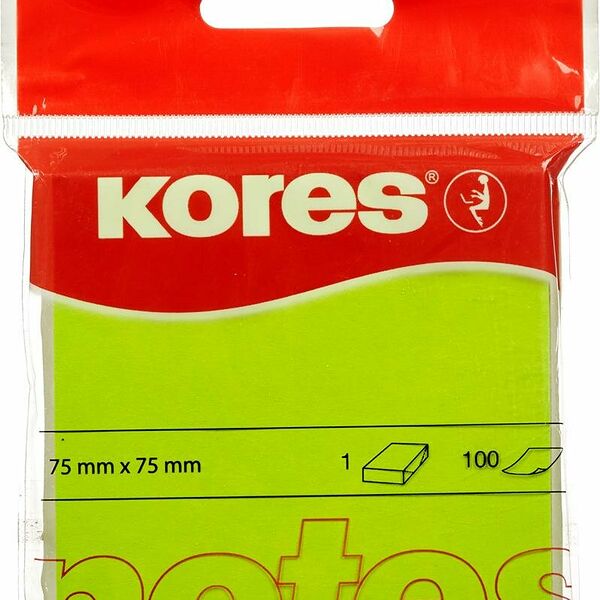 Стикеры Kores бум.для зам. 75х75 неон. зеленая 100л. 47075 (47077/47075)