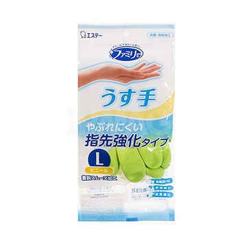Перчатки ST Family для бытовых и хозяйственных нужд винил, тонкие, размер L, зеленые Япония
