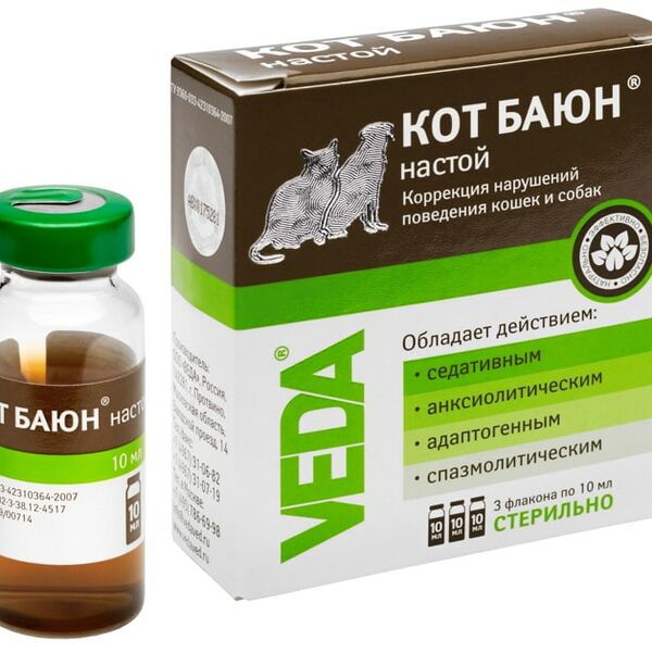 Настой Veda Кот Баюн для коррекции нарушений поведения кошек и собак 3 флакона*10мл