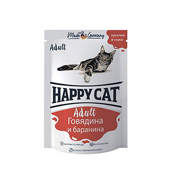 Корм Happy Cat кусочки говядины и баранины в соусе для кошек