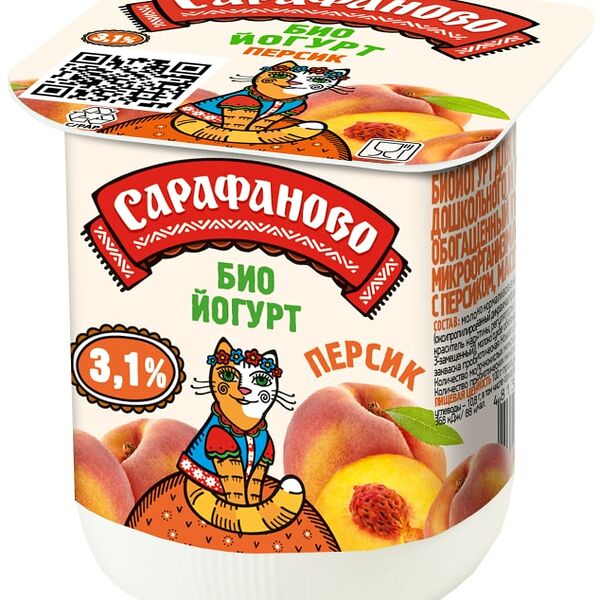 Биойогурт Сарафаново Персик 3.1% 125 г