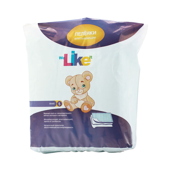 We Like it пеленки впитывающие 60 см х 60 см 5 шт