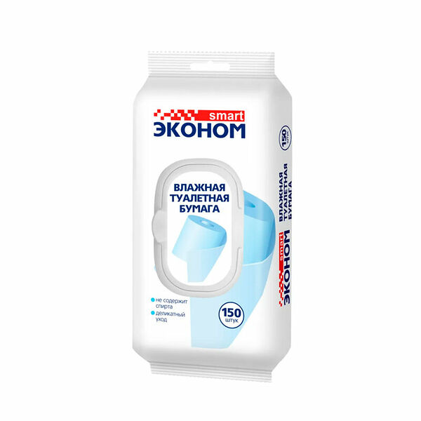 Влажная туалетная бумага Эконом Smart с Пластиковым Клапаном 150 шт
