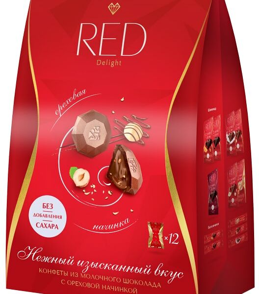 Конфеты Red Delight Молочный шоколад с ореховой начинкой без сахара меньше калорий 132г