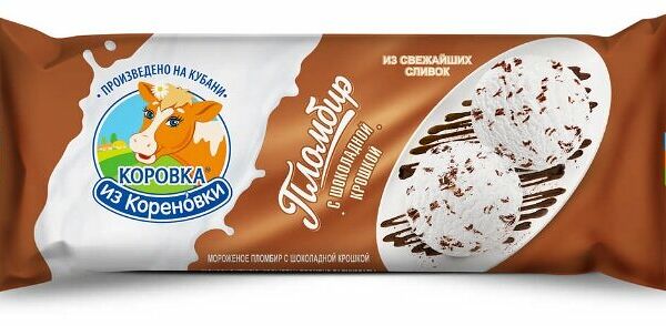 Мороженое Коровка из Кореновки пломбир с шоколадной крошкой, брикет