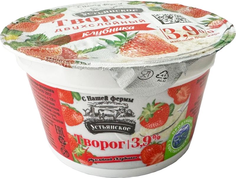 

Творог Устьянская Клубника двуслойный фрукты ягоды 3.9% 180 г