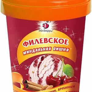 Мороженое пломбир Айсберри Филевское Миндальная вишня 12%