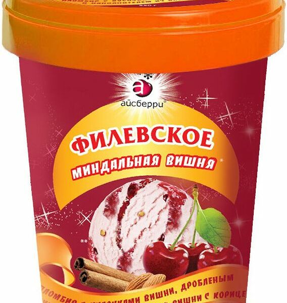 Мороженое пломбир Айсберри Филевское Миндальная вишня 12%