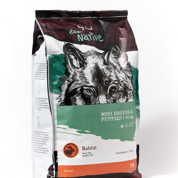 Сухой корм для собак мелких пород и щенков EcoNative premium с кроликом, 2 кг