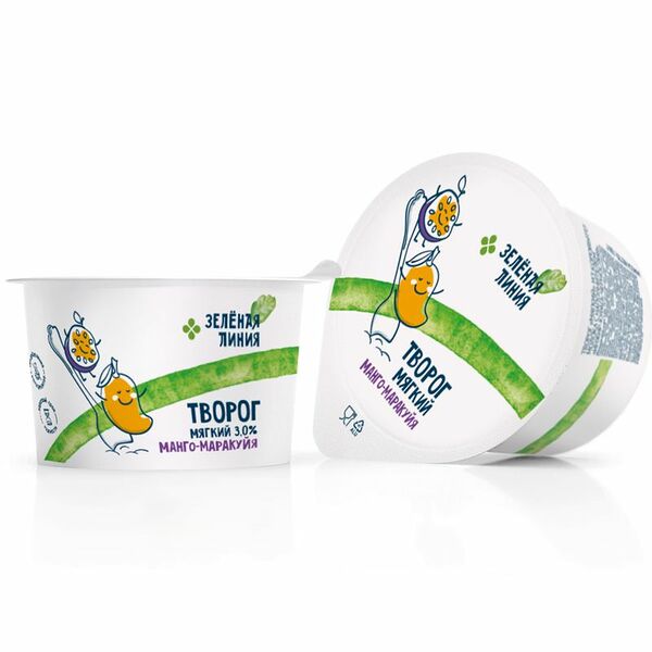 Творог Мягкий с наполнителем Манго-Маракуйя 3% Зелёная Линия, 100г