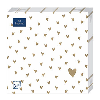 Салфетки бумажные Art Bouquet трёхслойные Золотые сердечки, 33х33см, 20шт.