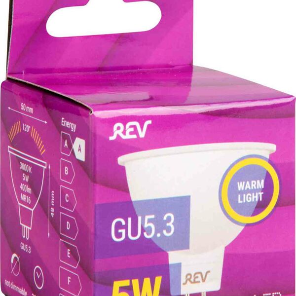 Лампа светодиодная REV GU5.3 3000К 230 В теплый свет, рефлектор, 5 Вт