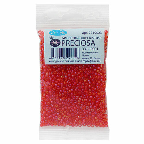 (91050) 331-19001-10/0 Бисер прозрачный радужный 10/0, круг.отв., 20гр Preciosa,упак