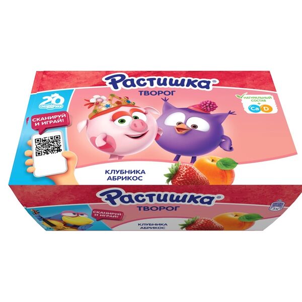 Творог РАСТИШКА жир. 3.5% с клубникой и абрикосом обогащенный вит D вес 270г DANONE