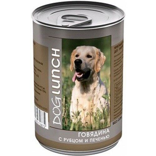 Консервы DOG LUNCH мясные тушеные с говядиной с рубцом и печенью для собак 750г