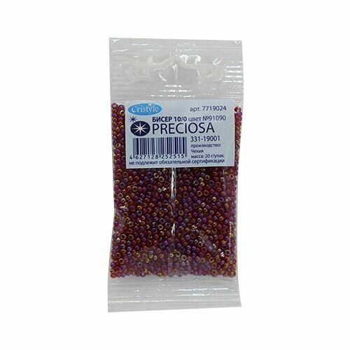 (91090) 331-19001-10/0 Бисер прозрачный с радужным покрытием 10/0, круг.отв., 20гр Preciosa,упак