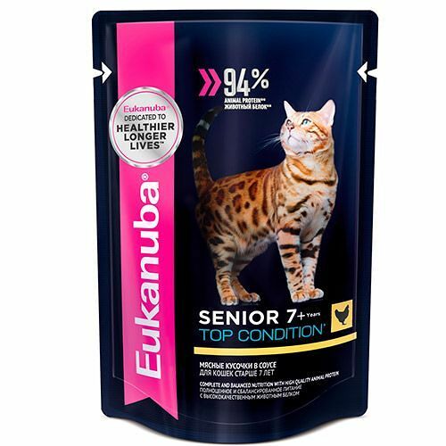 Eukanuba Cat пауч для кошек старше 7 лет (кусочки в соусе) Курица