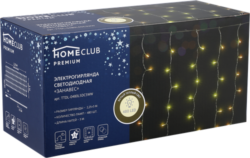 

Электрическая гирлянда HOMECLUB PREMIUM Занавес 480LED 2,2x3м, теплый белый, 12 режимов