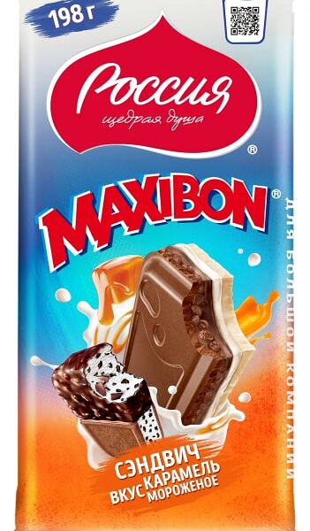 Шоколад Россия - щедрая душа Молочный Maxibon Сэндвич Карамель-Мороженое 198г