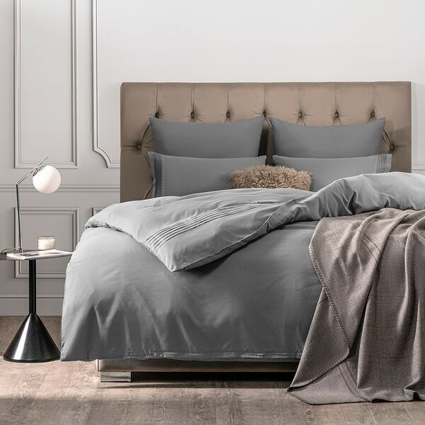 Комплект постельного белья SleepiX Миоко, двуспальный, 4 наволочки, сатин, серый