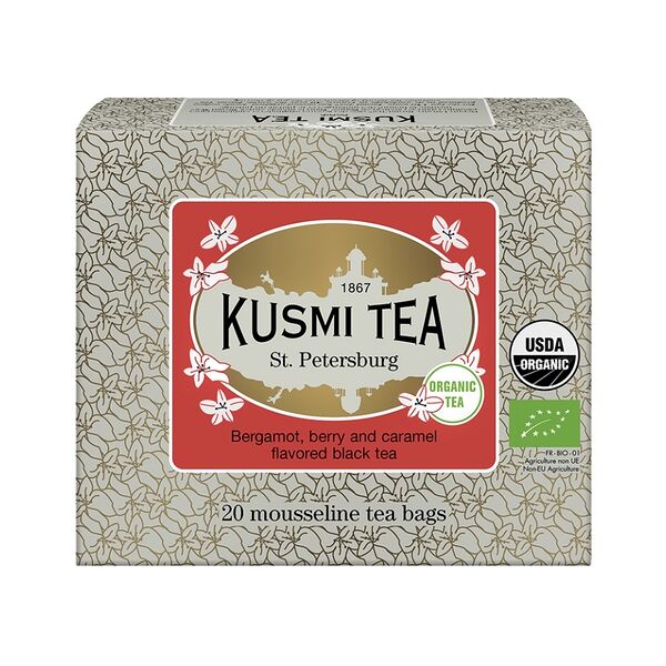 Чай чёрный St. Petersburg со вкусом цитрусовых, красных фруктов и карамели пакетированный, Kusmi Tea, 20*2 г, Франция
