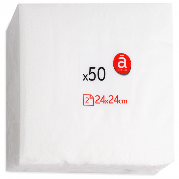 Салфетки бумажные Actuel белые 2-слойные, 50 шт