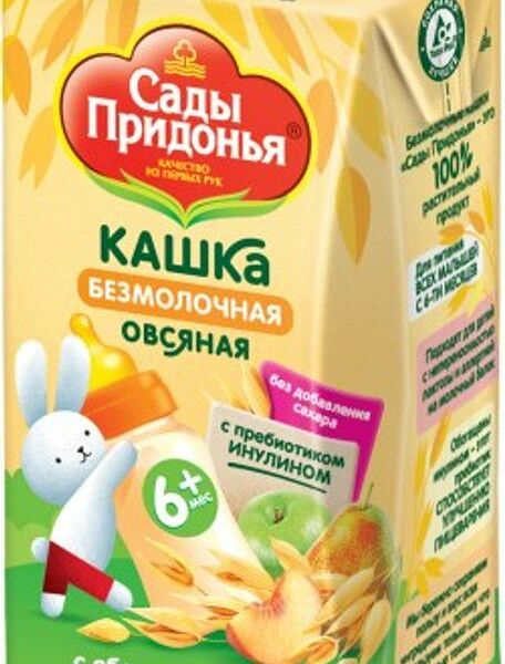 Кашка овсяная САДЫ ПРИДОНЬЯ безмолочная с яблоком, грушей и персиком, с 6 месяцев