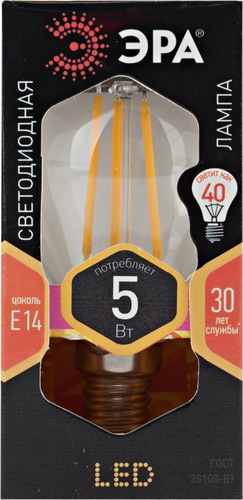

Лампа светодиодная ЭРА Б0019006 филаментная шар 5Вт E14 теплый свет