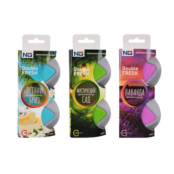 New galaxy ароматизатор гелевый double fresh, летний бриз, лаванда, мистический сад в ассортименте