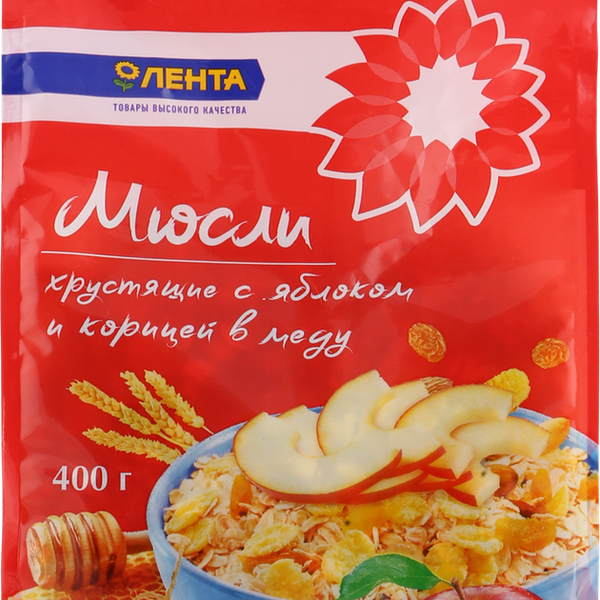 Мюсли хрустящие ЛЕНТА с яблоком и корицей в меду