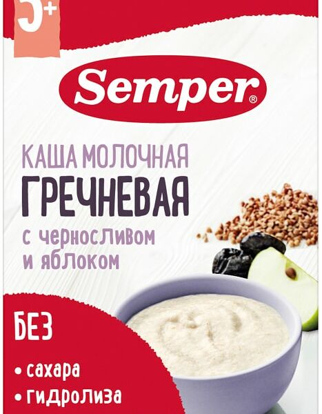 Каша Semper молочная гречневая с черносливом и яблоком с 5 месяцев 180г