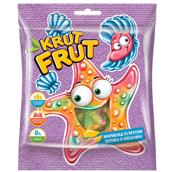Жевательный мармелад Krut Frut Звездочки Персик апельсин 100 г