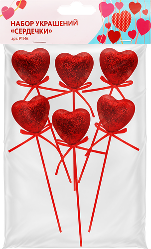 Набор украшений Сердечки 4х1,5х20см, Арт. P11-16, 6шт