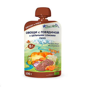 Пюре Fleur Alpine овощи с говядиной и цельными злаками с 8 месяцев 100г