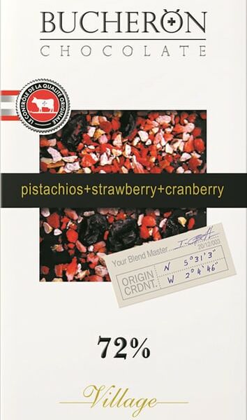 Шоколад Bucheron Горький с клюквой клубникой и фисташками 72% 100г