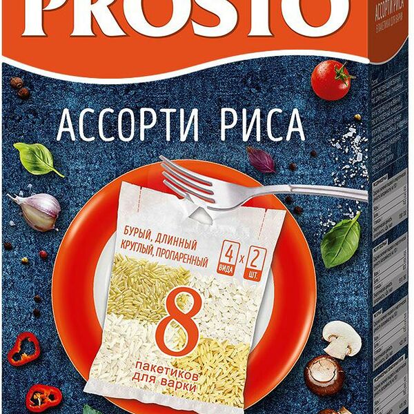Ассорти риса Просто бурый, длинный, круглый, пропаренный, 8 пакетиков, 500г