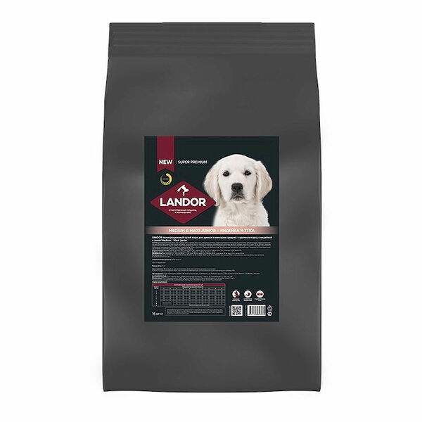 Landor Medium & Maxi junior корм для щенков и юниоров средних и крупных пород индейка и утка 1 кг