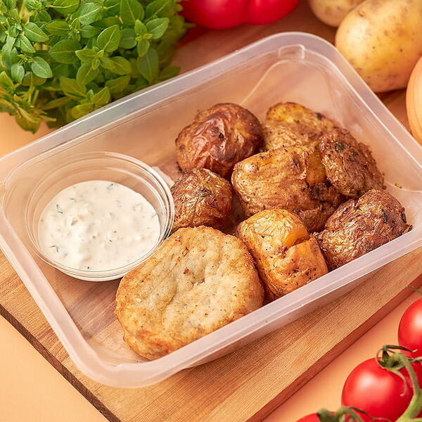 Биточек из минтая с давленным картофелем и соусом тартар