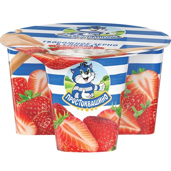 Творог зернёный Простоквашино с клубникой 5%