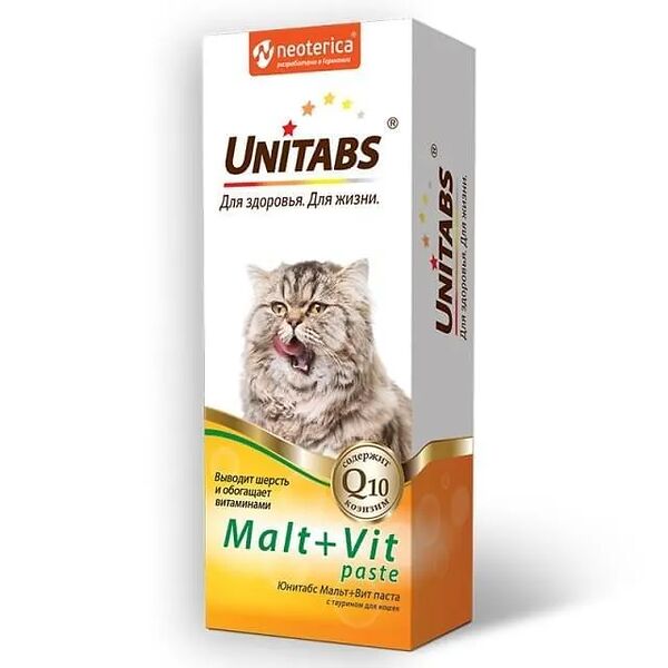 Паста для кошек UNITABS Malt+Vit для вывода шерсти с таурином
