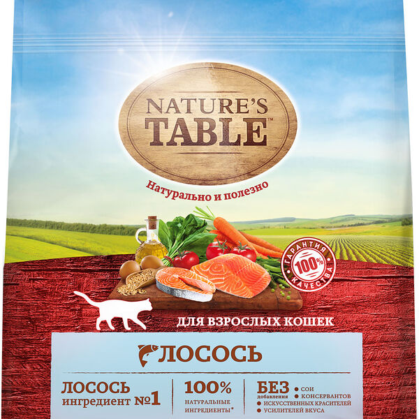 Сухой корм Nature’s Table™ для взрослых кошек, Лосось, 1.1кг