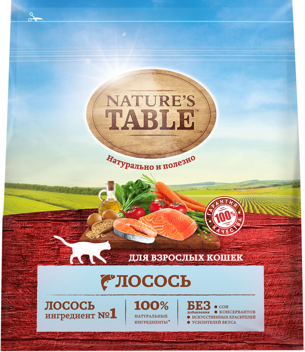 

Сухой корм Nature’s Table для взрослых кошек, Лосось 1.1 кг