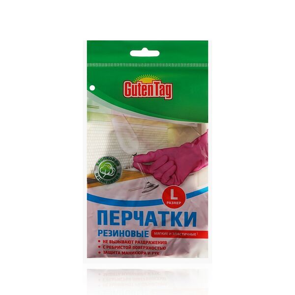 Универсальные резиновые перчатки Guten Tag с хлопковым напылением , L