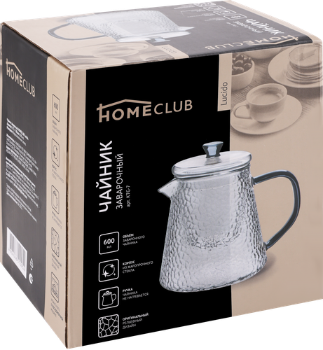 

Чайник заварочный HOMECLUB Lucido, стекло, 600мл
