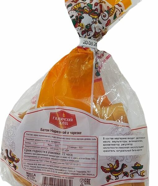 Батон Галичский хлеб Нарезной нарезка 175 г
