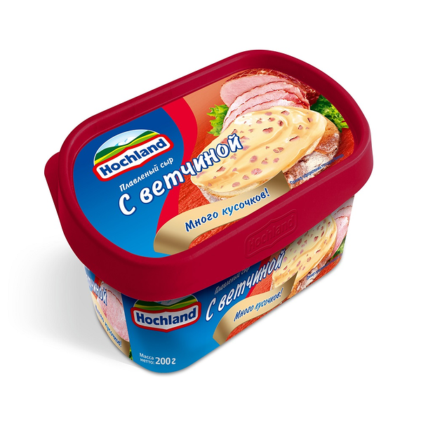 Сыр плавленый HOCHLAND слив с ветчиной ванночка 200г